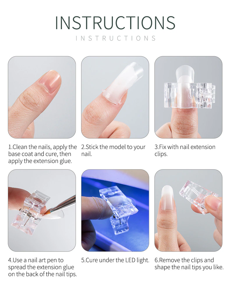 10 Pack Nail Extension Clips for Poly Builder Gel Quick Form Nail Tips