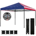 Outsunny 10 x 10 ft Pop Up Canopy Tent with One Push Setup, Outdoor Portable Instant Canopy Shelter with Roller Bag, American Flag