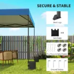 Outsunny 10 x 10 Ft Pop Up Canopy Tent with One Push Setup, Outdoor Portable Instant Canopy Shelter w/ Roller Bag, Dark Blue - Image 6
