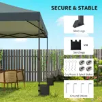Outsunny 10 x 10 Ft Pop Up Canopy Tent with One Push Setup, Outdoor Portable Instant Canopy Shelter w/ Roller Bag, Dark Gray - Image 6