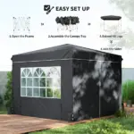 Outsunny 10 x 10 Ft Pop Up Canopy Tent with Sidewalls, UPF50+ Outdoor Portable Instant Canopy Shelter with Carry Bag, Black - Image 4