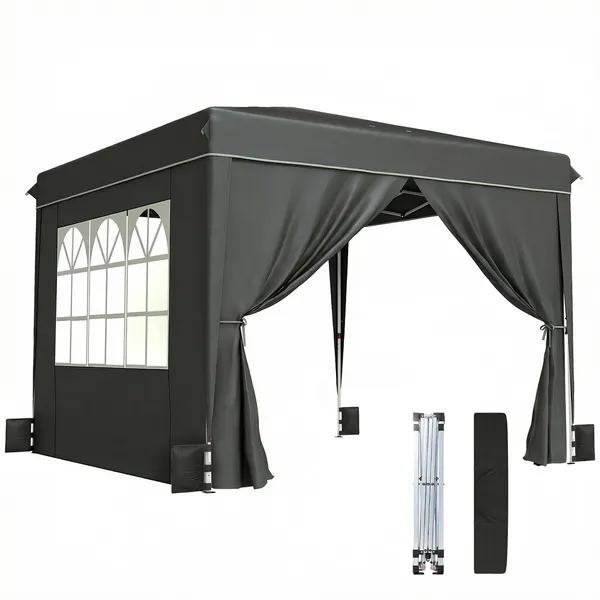 10-x-10-ft-pop-up-canopy-tent-with-sidewalls-upf50-outdoor-portable-instant-canopy-shelter-with-carry-bag-black.webp Outsunny 10 x 10 Ft Pop Up Canopy Tent with Sidewalls, UPF50+ Outdoor Portable Instant Canopy Shelter with Carry Bag, Black - Image 1