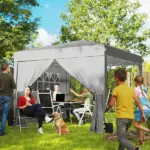 Outsunny 10 x 10 Ft Pop Up Canopy Tent with Sidewalls, UPF50+ Outdoor Portable Instant Canopy Shelter with Carry Bag, Light Gray - Image 2