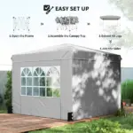 Outsunny 10 x 10 Ft Pop Up Canopy Tent with Sidewalls, UPF50+ Outdoor Portable Instant Canopy Shelter with Carry Bag, Light Gray - Image 4