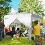 Outsunny 10 x 10 ft Pop Up Canopy Tent with Sidewalls, UPF50+ Outdoor Portable Instant Canopy Shelter with Carry Bag, White - Image 2