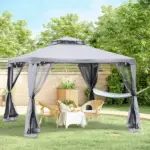 10' x 10' Gazebo Outdoor Canopy with Soft Top, Double Roof and Netting Walls, Steel Frame for Garden, Lawn, Backyard and Deck, Gray - Image 2