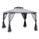 10' x 10' Gazebo Outdoor Canopy with Soft Top, Double Roof and Netting Walls, Steel Frame for Garden, Lawn, Backyard and Deck, Gray