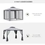 10' x 10' Gazebo Outdoor Canopy with Soft Top, Double Roof and Netting Walls, Steel Frame for Garden, Lawn, Backyard and Deck, Gray - Image 4