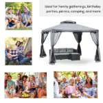 10' x 10' Gazebo Outdoor Canopy with Soft Top, Double Roof and Netting Walls, Steel Frame for Garden, Lawn, Backyard and Deck, Gray - Image 7