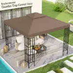 Outsunny 10' x 10' Gazebo Replacement Canopy 2 Tier Top UV Cover Pavilion Garden Patio Outdoor Coffee (TOP ONLY) - Image 2