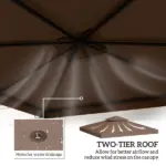 Outsunny 10' x 10' Gazebo Replacement Canopy 2 Tier Top UV Cover Pavilion Garden Patio Outdoor Coffee (TOP ONLY) - Image 4