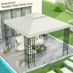 Outsunny 10' x 10' Gazebo Replacement Canopy 2 Tier Top UV Cover Pavilion Garden Patio Outdoor Cream White (TOP ONLY) - Image 2