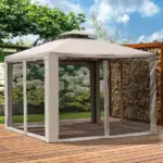 Outsunny 10' x 10' Gazebo Tent, Canopy with Mosquito Netting SideWalls, 2-Tier Vented Roof, Fabric for Garden, Lawn, Backyard, Taupe - Image 12