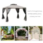 Outsunny 10' x 10' Gazebo Tent, Canopy with Mosquito Netting SideWalls, 2-Tier Vented Roof, Fabric for Garden, Lawn, Backyard, Taupe - Image 4