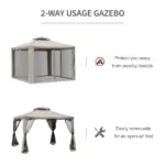 Outsunny 10' x 10' Gazebo Tent, Canopy with Mosquito Netting SideWalls, 2-Tier Vented Roof, Fabric for Garden, Lawn, Backyard, Taupe - Image 5