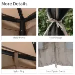Outsunny 10' x 10' Gazebo Tent, Canopy with Mosquito Netting SideWalls, 2-Tier Vented Roof, Fabric for Garden, Lawn, Backyard, Taupe - Image 8