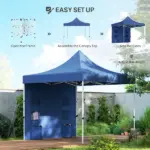 Outsunny 10' x 10' Heavy Duty Pop Up Canopy Tent with Sidewall, UPF50+ Instant Sun Shelter with Storage Pockets, Dark Blue - Image 7