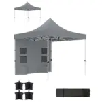 Outsunny 10 ft x 10 ft Heavy Duty Pop Up Canopy Tent with Sidewall, UPF50+ Instant Sun Shelter with Storage Pockets, Gray