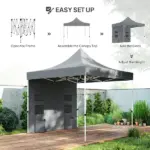 Outsunny 10 ft x 10 ft Heavy Duty Pop Up Canopy Tent with Sidewall, UPF50+ Instant Sun Shelter with Storage Pockets, Gray - Image 7