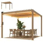 Outsunny 10 ft x 10 ft Louvered Pergola with Solar LED lights, Metal Roof, Outdoor Pergola Patio Gazebo with Drainage Gutters, Brown - Image 11