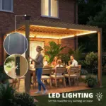 Outsunny 10 ft x 10 ft Louvered Pergola with Solar LED lights, Metal Roof, Outdoor Pergola Patio Gazebo with Drainage Gutters, Brown - Image 4
