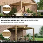 Outsunny 10 ft x 10 ft Louvered Pergola with Solar LED lights, Metal Roof, Outdoor Pergola Patio Gazebo with Drainage Gutters, Brown - Image 5