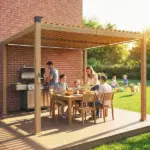 Outsunny 10 ft x 10 ft Louvered Pergola with Solar LED lights, Metal Roof, Outdoor Pergola Patio Gazebo with Drainage Gutters, Brown - Image 8