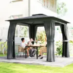 10' x 10' Outdoor Patio Gazebo, Soft Top Gazebo Canopy Shelter with Curtains, Netting, Steel Frame, Hook, Dark Gray - Image 2