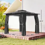 10' x 10' Outdoor Patio Gazebo, Soft Top Gazebo Canopy Shelter with Curtains, Netting, Steel Frame, Hook, Dark Gray - Image 3