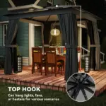 10' x 10' Outdoor Patio Gazebo, Soft Top Gazebo Canopy Shelter with Curtains, Netting, Steel Frame, Hook, Dark Gray - Image 8