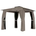 10' x 10' Outdoor Patio Gazebo, Soft Top Gazebo Canopy Shelter with Curtains, Netting, Steel Frame, Hook, Khaki