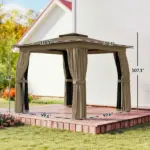 10' x 10' Outdoor Patio Gazebo, Soft Top Gazebo Canopy Shelter with Curtains, Netting, Steel Frame, Hook, Khaki - Image 3