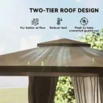 10' x 10' Outdoor Patio Gazebo, Soft Top Gazebo Canopy Shelter with Curtains, Netting, Steel Frame, Hook, Khaki - Image 4