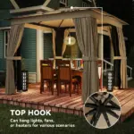 10' x 10' Outdoor Patio Gazebo, Soft Top Gazebo Canopy Shelter with Curtains, Netting, Steel Frame, Hook, Khaki - Image 8