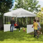 10' x 10' Pop Up Canopy Tent with 2 Half Sidewalls, UV50+ Instant Sun Shelter with Wheeled Carry Bag, White - Image 2