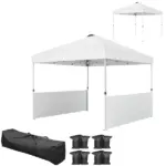10' x 10' Pop Up Canopy Tent with 2 Half Sidewalls, UV50+ Instant Sun Shelter with Wheeled Carry Bag, White