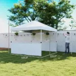 10' x 10' Pop Up Canopy Tent with 2 Half Sidewalls, UV50+ Instant Sun Shelter with Wheeled Carry Bag, White - Image 3
