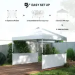 10' x 10' Pop Up Canopy Tent with 2 Half Sidewalls, UV50+ Instant Sun Shelter with Wheeled Carry Bag, White - Image 4