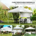 10' x 10' Pop Up Canopy Tent with 2 Half Sidewalls, UV50+ Instant Sun Shelter with Wheeled Carry Bag, White - Image 5
