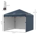 Outsunny 10' x 10' Pop Up Canopy with Sidewalls, Weight Bags and Carry Bag, Height Adjustable Tent for Parties, Navy - Image 3