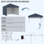 Outsunny 10' x 10' Pop Up Canopy with Sidewalls, Weight Bags and Carry Bag, Height Adjustable Tent for Parties, Navy - Image 5