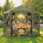 Outsunny 10 x 11 ft Pop Up Gazebo Screen Tent, Portable Instant Camping Canopy Screen House with Nettings, Carry Bag, Dark Green - Image 2