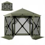 Outsunny 10 x 11 ft Pop Up Gazebo Screen Tent, Portable Instant Camping Canopy Screen House with Nettings, Carry Bag, Dark Green - Image 11