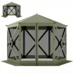 Outsunny 10 x 11 ft Pop Up Gazebo Screen Tent, Portable Instant Camping Canopy Screen House with Nettings, Carry Bag, Dark Green