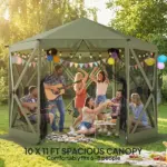Outsunny 10 x 11 ft Pop Up Gazebo Screen Tent, Portable Instant Camping Canopy Screen House with Nettings, Carry Bag, Dark Green - Image 5