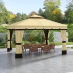 10' x 12' Double Roof Patio Gazebo Canopy, Outdoor Gazebo Shelter with Netting and Curtains, for Garden, Lawn and Deck - Image 2