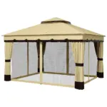 10' x 12' Double Roof Patio Gazebo Canopy, Outdoor Gazebo Shelter with Netting and Curtains, for Garden, Lawn and Deck