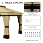 10' x 12' Double Roof Patio Gazebo Canopy, Outdoor Gazebo Shelter with Netting and Curtains, for Garden, Lawn and Deck - Image 7