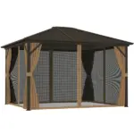 10' x 12' Hard Roof Gazebo with Curtains and Netting, Gazebo with Aluminum Frame and Hooks, Coffee - Image 11
