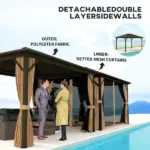 10' x 12' Hard Roof Gazebo with Curtains and Netting, Gazebo with Aluminum Frame and Hooks, Coffee - Image 5
